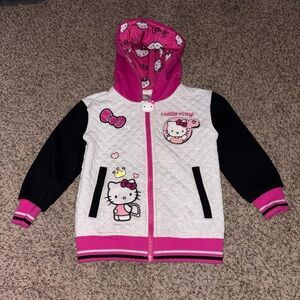 Y2K Pink and white patchwork Hello Kitty varsity quilted jacket